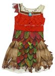 Kostým - Hnědo-červeno-zelené šaty s listy a broží a flitry - Moana Tu