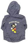 Modrá melírovaná šušťáková jarná bunda s Mickeym a kapucňou zn. Disney
