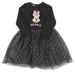 Tmavošedé žebrované šaty s tylovou sukní a Minnie Disney