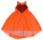 Neonově oranžové tylové šaty se srdíčkem s flitry H&M