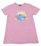 Růžové oversize tričko s horami a palmami New Look