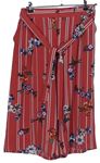 Dámské červené proužkované culottes kalhoty s květy a páskem Primark 