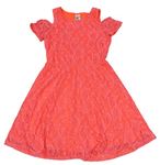 Neonově korálové krajkové šaty C&A