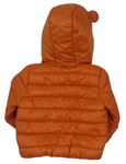 Tehlová prešívaná šušťáková zimná bunda s kapucňou s uškami zn. F&F