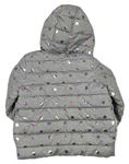 Sivá šušťáková prešívaná zimná bunda s bodkami a kapucňou zn. M&S