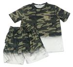 2set- army-bílé sportovní tričko s nápisem+ kraťasy Pep&Co