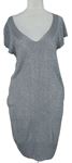 Dámské šedé třpytivé svetrové šaty 