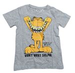 Šedé melírované tričko s Garfieldem TV MANIA