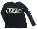 Černé triko s nápisem - NASA a vlajkou a pruhy takko