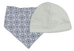 2set-Bílá puntíkovaná čepice + Bílo-modrý květovaný slinták Nutmeg