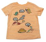Neonově oranžové pruhované tričko s dinosaury Nutmeg