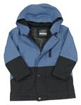 Modrošedo-černá nepromokavá podzimní bunda s kapucí Primark