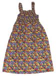 Tmavomodré bavlněné žabičkové šaty s kytičkami 