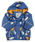 Tmavomodro-modrá nepromokavá jarní bunda s pejsky a kapucí lupilu