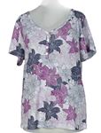 Dámské bílo-tmavomodro-purpurové květované tričko M&Co