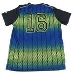 Čierno-modro-zelené vzorované športové tričko s číslom zn. Manguun