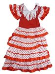 Kostým - Bílo-červené puntíkaté šaty s třásněmi a volánky