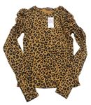 Hnědo-černé žebrované triko s leopardím vzorem Matalan