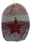 Dámská šedo-vínová pletená čepice s hvězdičkou z flitrů 