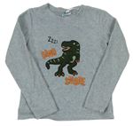 Šedé fleecové pyžamové triko s dinosaurem Hullabaloo