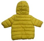 Žltá kockovaná prešívaná šušťáková zimná bunda s kapucňou zn. Next