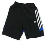 Černo-cobaltově modré šusťákové sportovní kraťasy Adidas