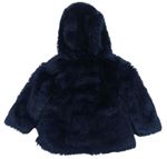 Tmavomodrá chlpatá zateplená bunda s kapucňou zn. M&S