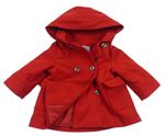 Červený vlněný kašmírový zateplený kabát s odepínací kapucí Jacadi