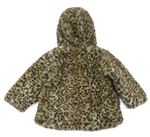 Béžová chlpatá zateplená bunda s leopardím vzorom a kapucňou zn. George