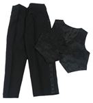 2Set - Černé slavnostní kalhoty + vzorovaná vesta