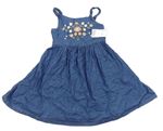 Modré riflové šaty s kytičkami 