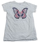 Světlešedé tričko s motýlem Primark