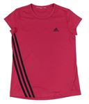 Malinové sportovní tričko s pruhy a logem Adidas 