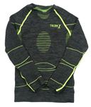 Tmavošedo-černo-neonově zelené melírované funkční sportovní thermo triko C&A