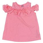 Neonově růžové tričko s průstřihy a volánky Dopodopo