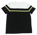 Bílo-černé tričko s neonovým pruhem Shein