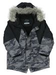 Černo-šedá šusťáková zimní bunda s kapucí Primark