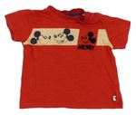 Červeno-světlebéžové melírované tričko s Mickey Disney
