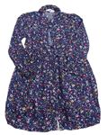 Tmavomodro-barevné květované lehké propínací šaty s límečkem C&A
