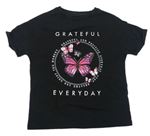Černé tričko s motýlem a nápisem M&S