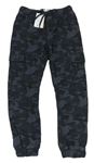 Tmavomodro/šedo-černé army cargo cuff plátěné podšité kalhoty M&Co