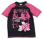 Černo-růžové UV tričko s nápisy a kytičkami Pocopiano