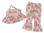 2 set - Bílo-barevný crop top + květované kalhoty Shein