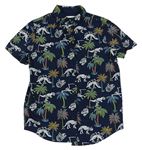 Tmavomodro-barevná košile s dinosaury a palmami F&F