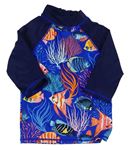 Modro-tmavomodré UV triko s rybičkami Miniclub