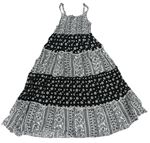 Černo-bílé vzorované letní dlouhé šaty s kytičkami a puntíky Matalan