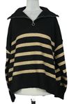 Dámský černo-béžový pruhovaný volný svetr s límcem Asos 