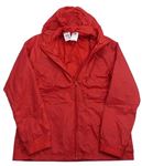 Červená šusťáková sportovní bunda s logem a kapucí Adidas