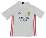 Bílé sportovní funkční tričko s logem a růžovými pruhy Adidas