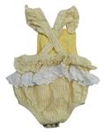 Žlto-biele kockované krepové na traké kraťasy s volánikmi zn. Nutmeg